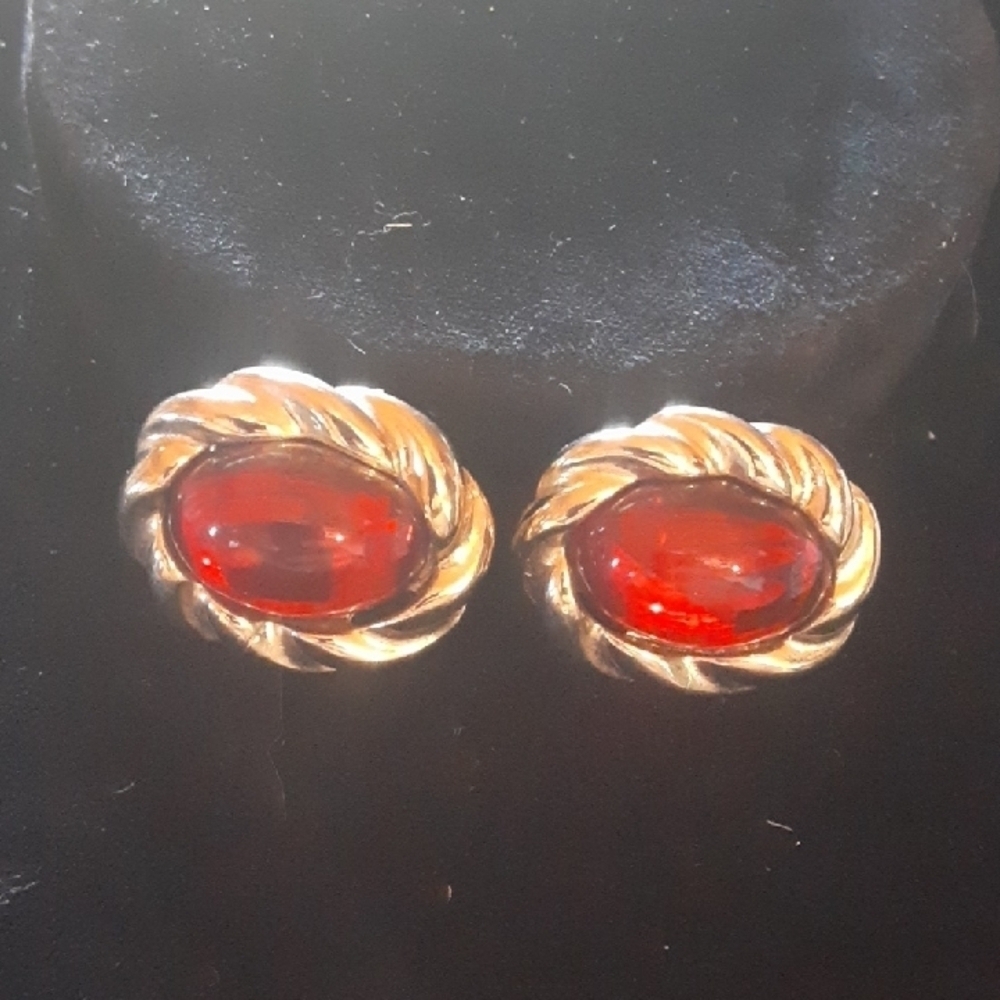 Vintage Gold Tone and Red Earrings